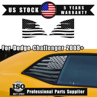 For Dodge 08-23 Challenger - Black Distressed US Flag Rear Window Sticker Decal Foto 1 de 4