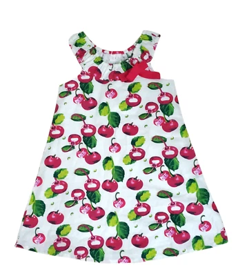 Vestido de niña C R B color magenta cerezas en blanco forrado niñas talla 6X Foto 1 de 4