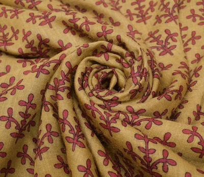 Sari floral mostaza Sushila vintage 100 % lana pura suave tela marca Sari Foto 1 de 4