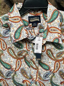 Cremieux Premium Denim Paisley Short Sleeve MENS Shirt 2XB Stretch NWT ST5WZ401B - Picture 1 of 3