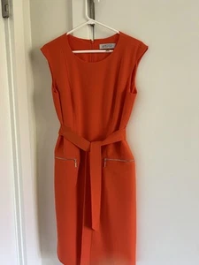 Women’s Kasper Sheath Orange Sleeveless Belted Dress W Zipper Pockets - Size 10 - Picture 1 of 3