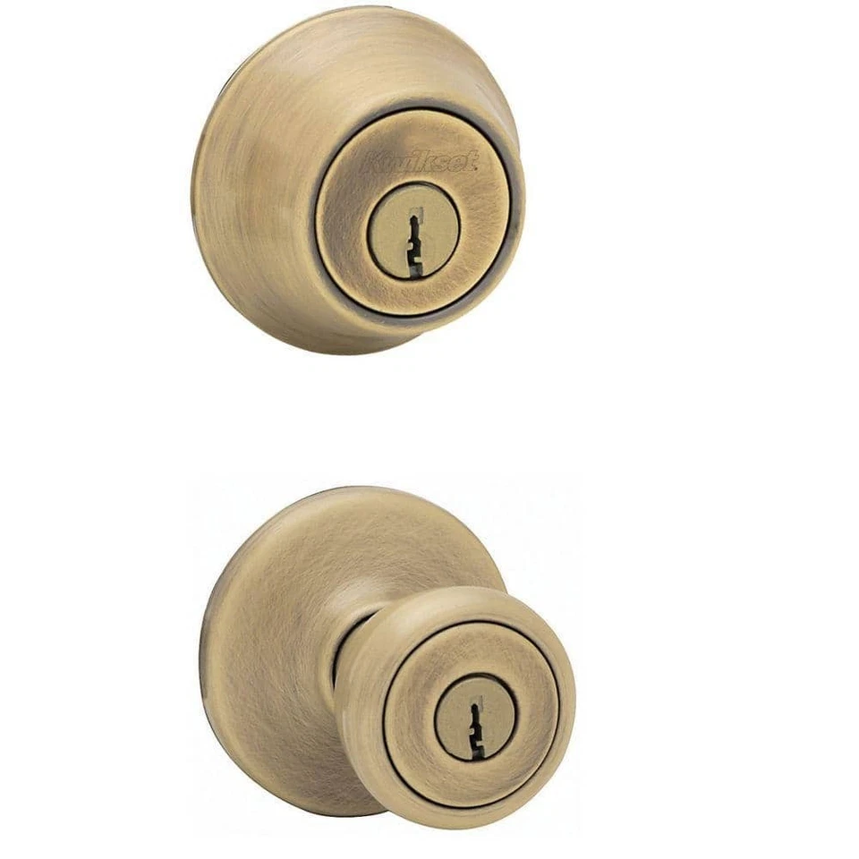 Kwikset Antique Brass Door Lockset & Two Cylinder Deadbolt 695t 5 CP Code K6