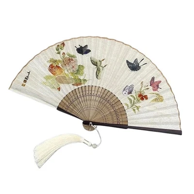 Ventilador plegable chino de bambú de una cara de 8,7 pulgadas de mano para gatos/mariposas regalo Foto 1 de 4