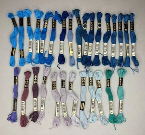 LOT of 29 Skeins DMC 25 Embroidery Floss 100% Cotton - Blue / Violet / Green - Picture 1 of 17