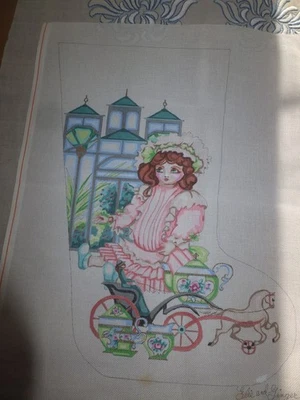 Christmas Stocking Edie and Ginger HP Needlepoint Canvas Tea Pot Victorian CJ157 - Image 1 of 4