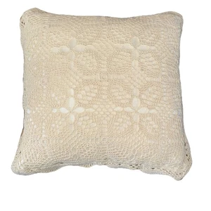 VTG Handmade Crocheted w Trim Cotton 16” X 16” Pillow - Picture 1 of 6