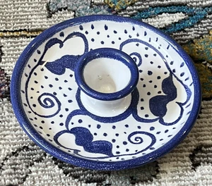 Damariscotta Pottery Maine Candlestick Candle Holder Blue & White Design - Picture 1 of 5