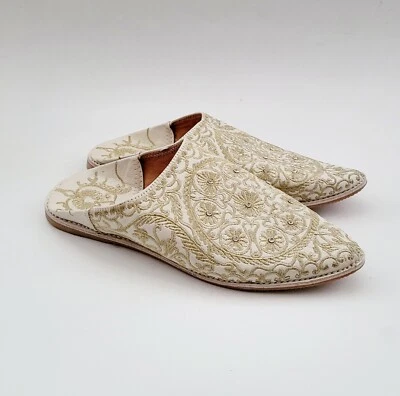 Zapatillas marroquíes de cuero dorado brillante y estrás Babouche Wms talla 41EU 9US Foto 1 de 4