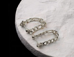 Surgical Steel Figaro Chain Earrings Chain Kpop Stud - Picture 1 of 3
