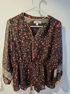 John Paul Richard FLORAL MANGA LARGA TÚNICA BLUSA CORDÓN CINTURA Petite M - Imagen 1 de 4