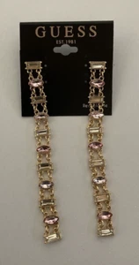 Long Guess Earrings Gold with Pink and Silver Crystals - Picture 1 of 2