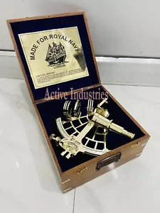 9" Nautical Brass Sextant Marine Ship Navigational Astrolabe Sextant With Box. - Picture 1 of 6