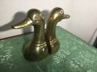 Vintage Solid Brass Bookends Mallard Duck Heads  6" Tall 3.3 Lb