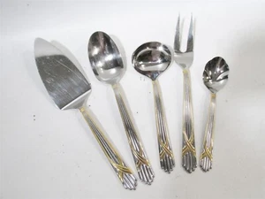 Vtg Yamazaki Stainless Fortuny w Gold 5 Asst Serving Pieces Patrick Mayer - Picture 1 of 4
