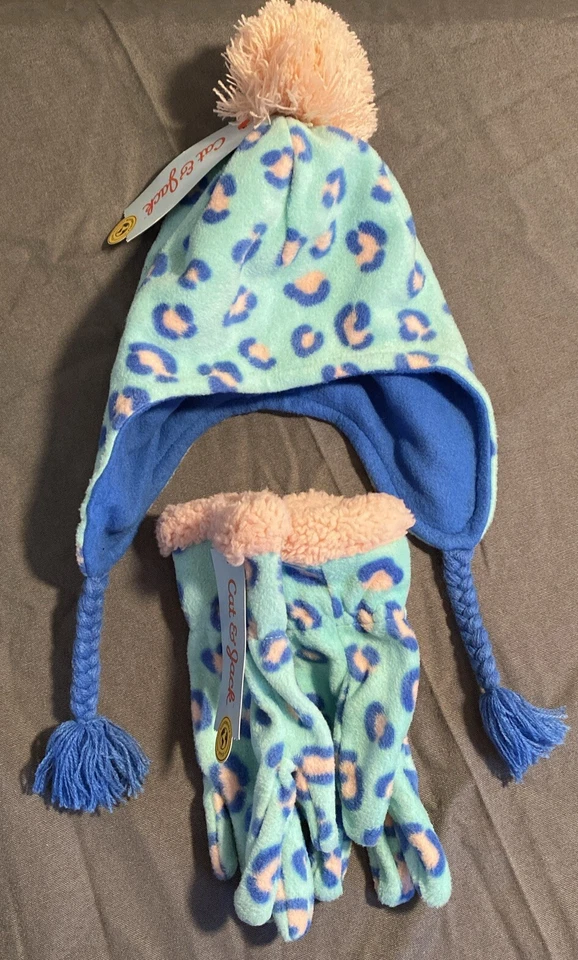 Girls Hats Cat & Jack Fleece Leopard Earflap Hat - One Size MINT