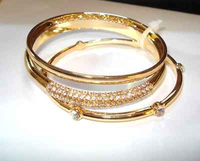 Nuevo con etiquetas Anne Klein tono dorado 3 piezas Juego Pulseras Brazalete Cristal en Caja Regalo Foto 1 de 4