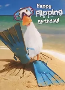 Avanti Happy Flipping Birthday Card ~ Beach ~ Snorkelling ~ Flippers ~ Funny - Picture 1 of 3
