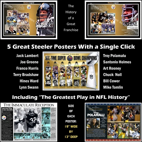 PITTSBURGH STEELER 5-PIECE COMMEMORATIVE POSTER PACKAGE - A GREAT HOLIDAY GIFT Cover