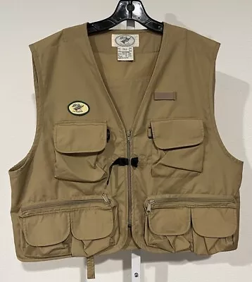 Vintage LL BEAN Fly Fishing Vest Men L Tan Brown Zipper Pockets Utility Outdoor - Image 1 of 4