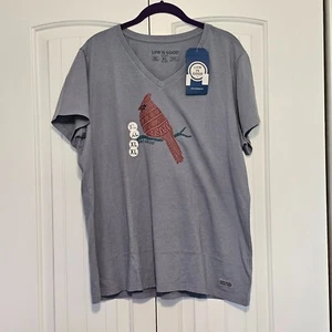 NWT Women's Life is Good Short Sleeve Cardinal T Shirt Bluish Gray Size XL - Picture 1 of 6