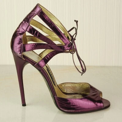 TOM FORD Purple Metallic Lace Up Strappy Stiletto High Heel Sandals UK7 EU40 - Image 1 of 4