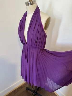 NWT SZ 12 Halston Heritage Purple Pleated Halter Designer Dress RP$495 Womens - Image 1 of 4
