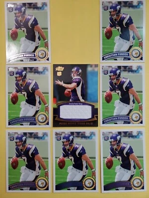 2011 Topps Christian Ponder RC 8 card 1 Jumbo Relic 04/50 + 7 Base Topps RC FSU - Image 1 of 4
