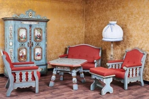 Voglauer Sessel Landhaus Anno 1700 Altblau Antik Vintage Gepolstert Handbemalt - Bild 1 von 9