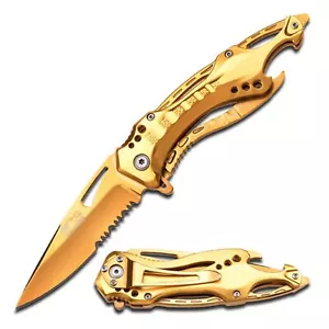 – Spring Assisted Folding Knife – Partially Serrated Gold TiNite Coated Stain... - Picture 1 of 6