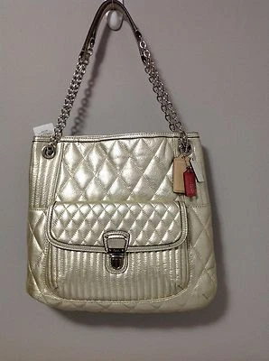 Bolso de hombro Coach Poppy acolchado de cuero platino delgado F19854  Foto 1 de 4