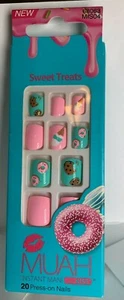 Muah Kiss press on Nails Short Pink Blue Kid, Cookie and Donut ice cream - Picture 1 of 1