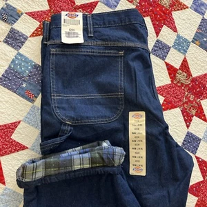 Dickies Carpenter Jeans Mens 42x30 Flannel Lined Insulated Dungaree Dark Blue - Picture 1 of 12