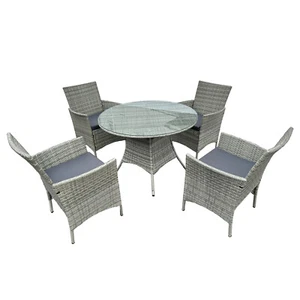 5PC Rattan Dining Set Garden Patio Furniture - 4 Chairs & Round Table - Picture 1 of 4