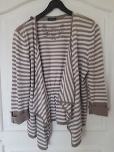 Damen Jacke Cardigan Feinstrick Sommer offen Beige Weiß Gr. 42 Monari 3/4 Arm - Bild 1 von 4