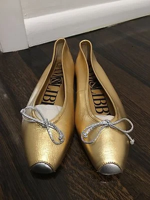 Novo Chinelo de Balé Vintage Sam & Libby Couro Dourado com Ponta Prata Tamanho Liso 8 - Imagem 1 de 4