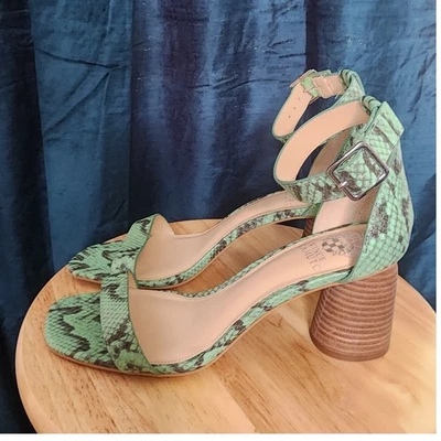 Vince Camuto Mejorla Sandal 9.5M Green Snake Block Heel Ankle Strap Western Boho - Image 1 of 4