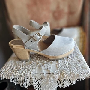 MIA Abba Women's Leather Clog Sandals w/ Chunky Wooden Block Heels EU Sz 39 - Picture 1 of 11