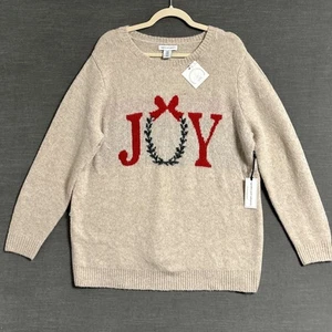 Cupcakes Cashmere Sweater 1X Beige Joy Christmas Holiday Pullover Soft Cozy Plus - Picture 1 of 10
