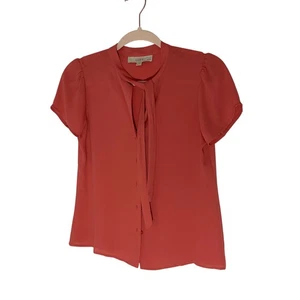 Loft XS pfirsichfarbene Bluse mit Knopfleiste Kurzarm adrette minimalistische Babydoll - Bild 1 von 4