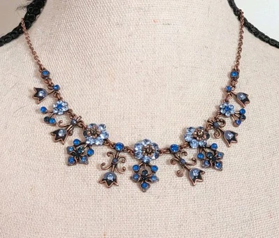 Gargantilla vintage de diamantes de imitación y cuentas azules en tono cobre de 18 pulgadas Foto 1 de 4