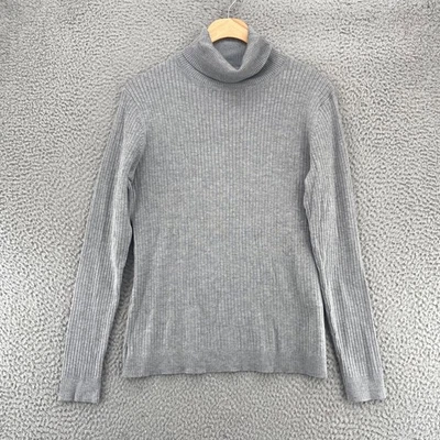 Suéter Chicos para Mujer 1 EE. UU. Gris Medio Mezcla de Seda Tejido Acanalado Cuello Alto Elástico Foto 1 de 4