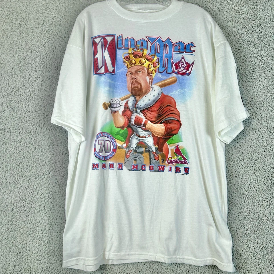 Vtg STARTER 1998 MLB Mark McGwire St Louis Cardinals King Mac T Shirt SZ Large - Image 1 of 4