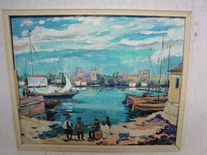 Beau Tableau Scène Au Quai Signé - Picture 1 of 1