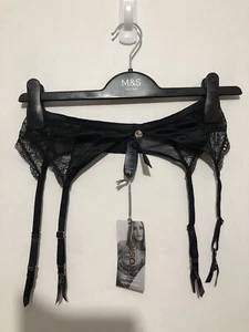 Marks & Spencer Rosie cintura con bretelle in raso e pizzo francese UK 10 nera - Foto 1 di 11