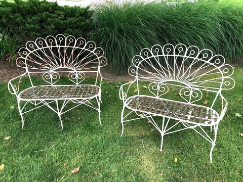RARE Antique FRENCH Wrought Iron GARDEN BENCH Peacock Seat SALTERINI Style VTG Cover