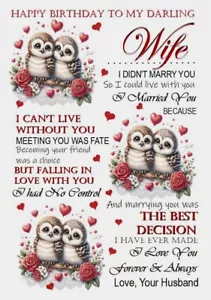Happy Birthday To My Darling Wife Large A4 Card - With Love For Her - Owls - Picture 1 of 4