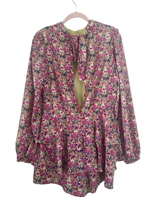 Nuevo con etiquetas Pantalones Cortos Mameluco Rosa Sin Fin Floral Jardín Espalda Abierta Manga Larga Rosa Talla M Foto 1 de 4