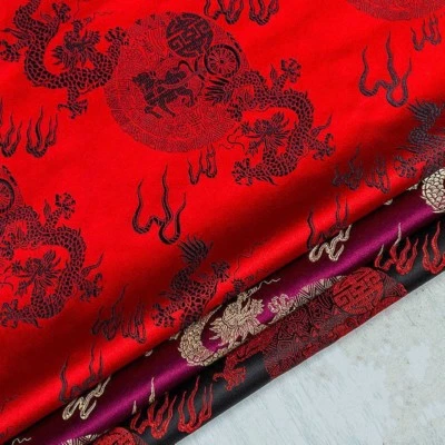 Chinese Brocade Fabric Dragon Design Costume DIY Silky Satin Retro 1M Cloth Home - image 1 of 4