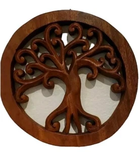 Tree of Life Wood Panel Carving Bali Life Universe Auspicious Spiritual Strength - Picture 1 of 1