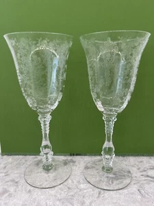 2 PC CAMBRIDGE GLASS ROSE POINT #3121 GOBLETS 10 OZ - Picture 1 of 13